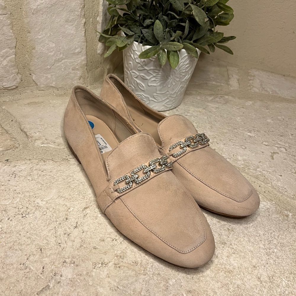 Aldo Blush Pink Suede Loafer Flats Diamond Straps sz 10